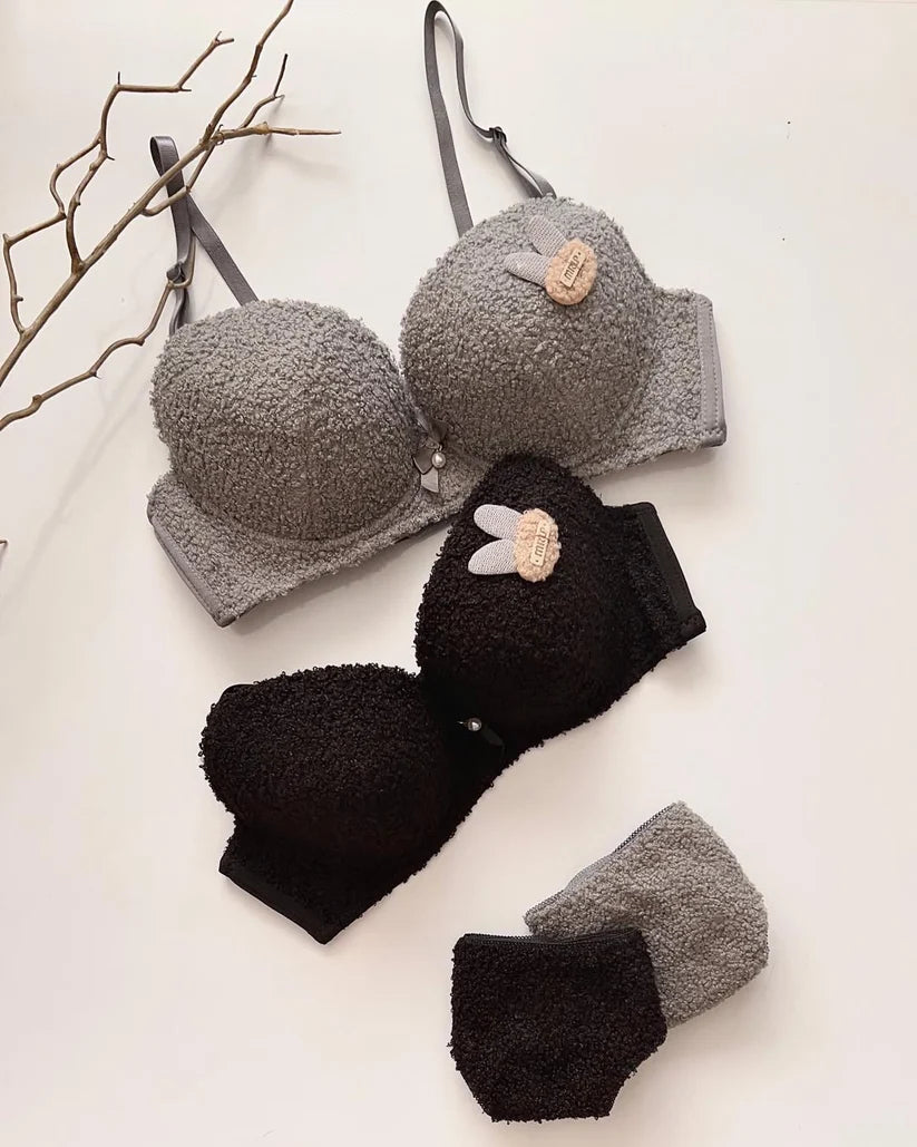 New High Quality Sexy Cute Soft Plush Design Bra & Panty Set