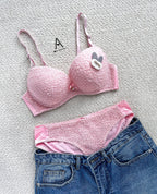 New High Quality Sexy Cute Soft Plush Design Bra & Panty Set