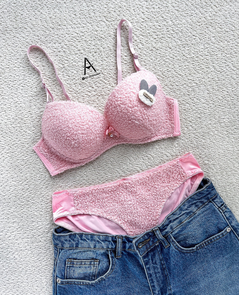 New High Quality Sexy Cute Soft Plush Design Bra & Panty Set