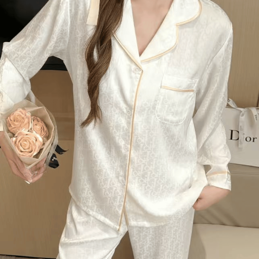 Soft pink, long-sleeved satin pajama set