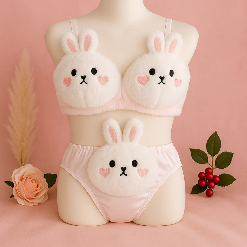 New High Quality Sexy Cute Anime Soft Plush Design bra underwear Japanese cartoon rabbit underwear Bra & Panty Set