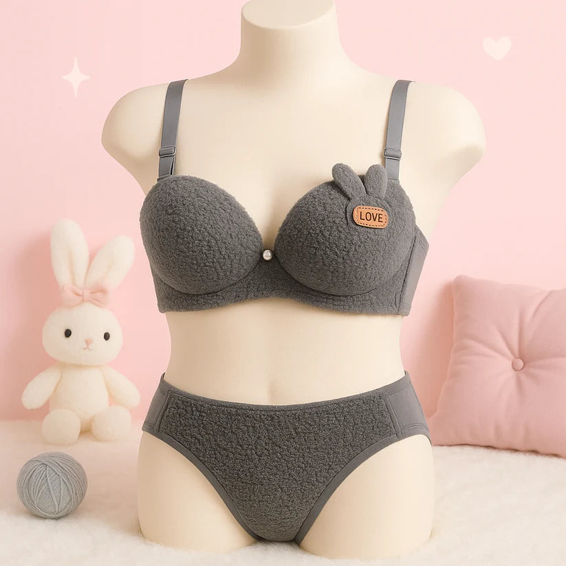 New High Quality Sexy Cute Soft Plush Design Bra & Panty Set