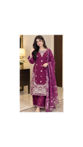 Elegant Embroidered 3-Piece Suit – Plum