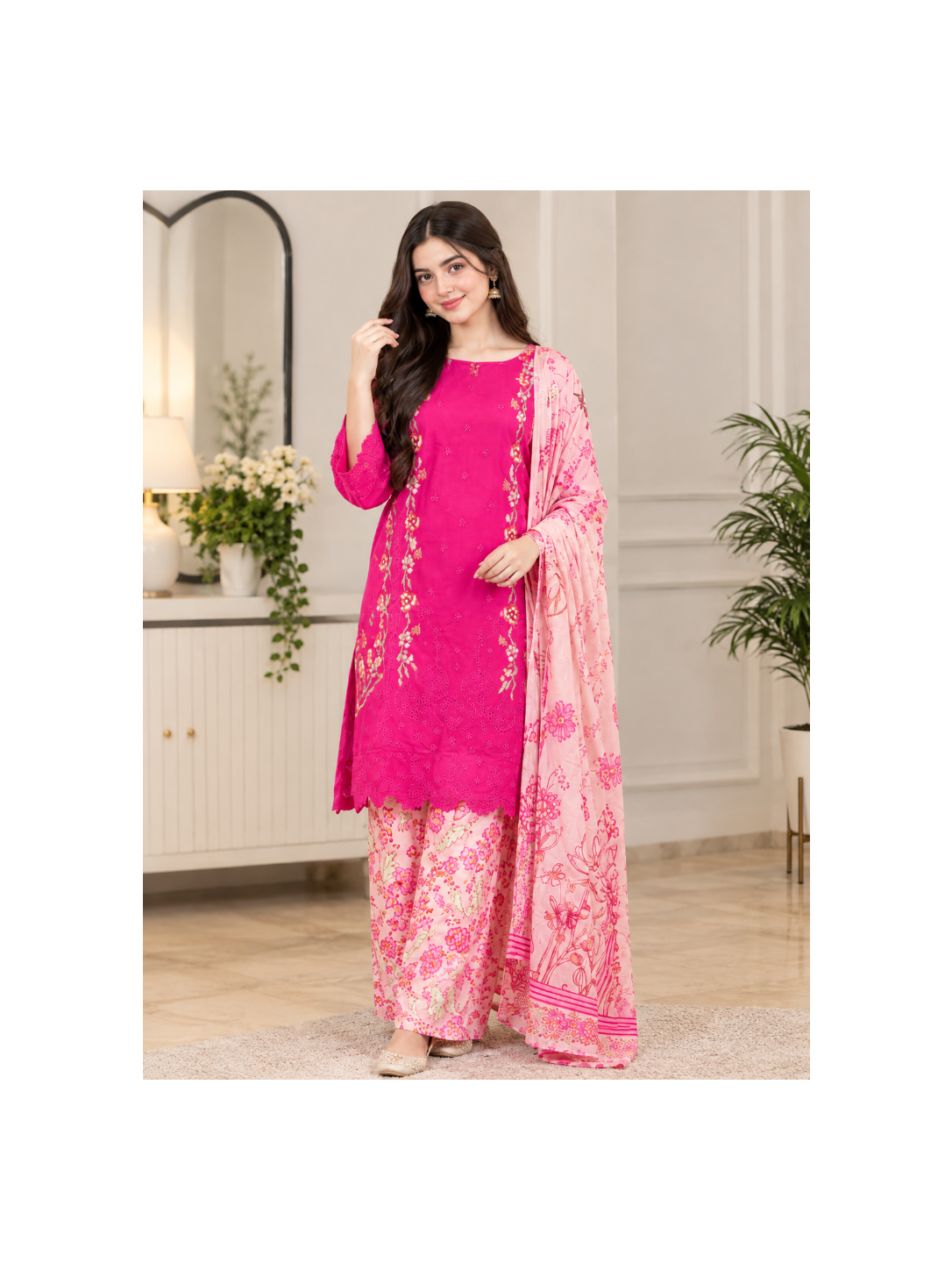 🌸Fuchsia Pink &amp; Blush Floral 3-Piece Suit