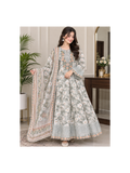Elegant Grey Floral Embroidered Maxi Dress with Dupatta 🌸