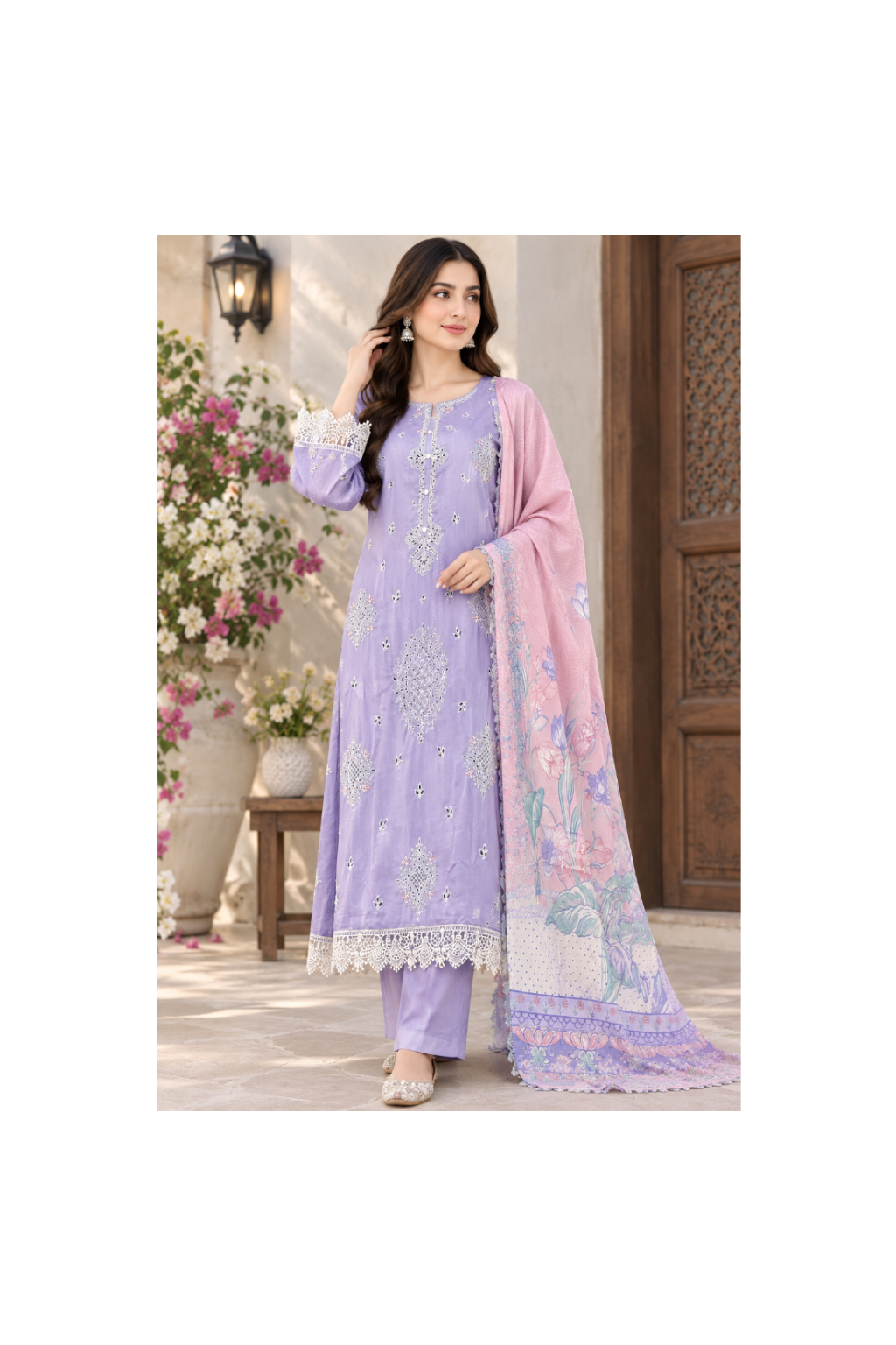 Charming Lilac Embroidered 3-Piece Lawn Suit