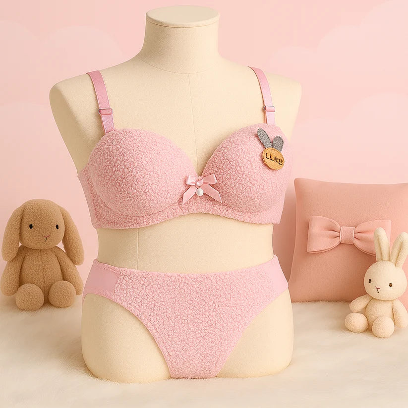 New High Quality Sexy Cute Soft Plush Design Bra & Panty Set