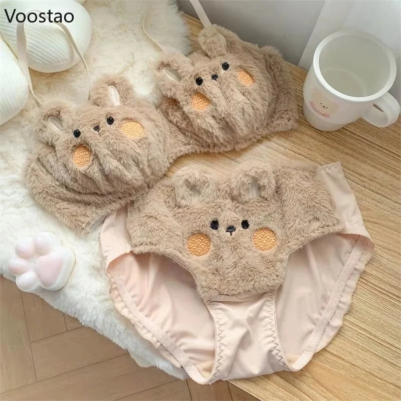 New High Quality Sexy Cute Anime Soft Plush Design bra underwear Japanese cartoon rabbit underwear Bra & Panty Set