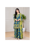 live Blue Floral Printed Embroidered 3-Piece Suit