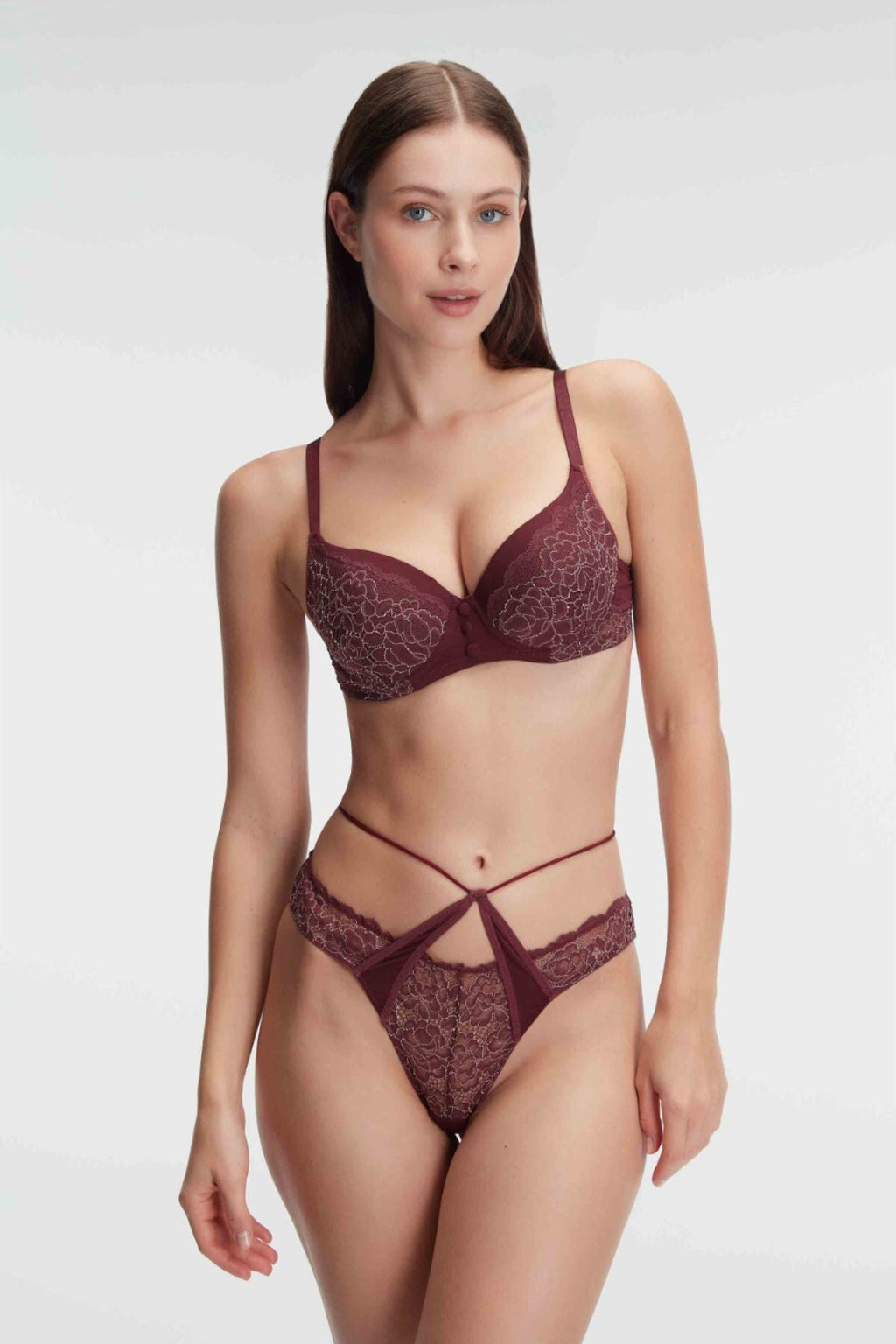 Anıl 4839 Fantasy Floral Patterned Padded Underwired Lingerie Set with Lace Details